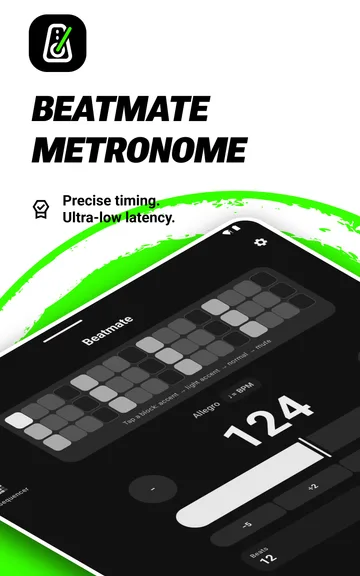 Beatmate Metronome on a tablet: precise timing, ultra-low latency.